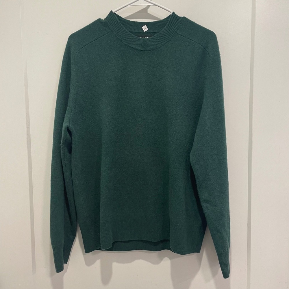 Naadam Mens Forest Green 100% Merino Wool Crewneck Knit Sweater L